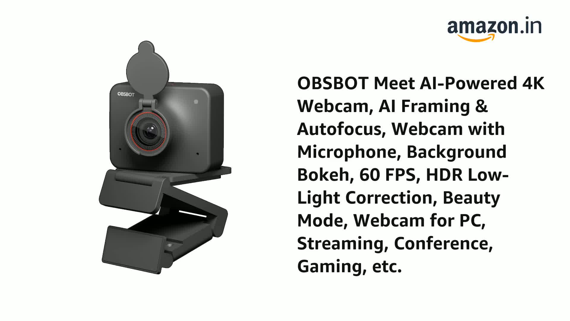 OBSBOT Meet AI-Powered 4K Webcam, AI Framing & Autofocus, Webcam